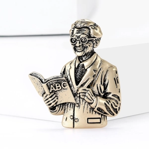 Vintage bronze professor brooch with glasses and ABC book for teachers fashion accessory