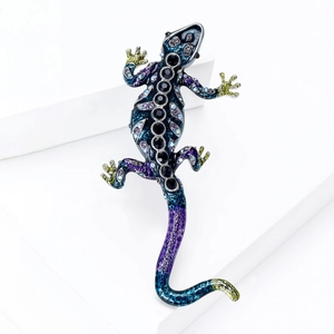 Artistic enamel lizard brooch with gradient colors and sparkling rhinestones