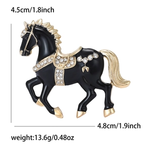 Detailed size specifications and weight of the luxury enamel horse brooch with crystals
