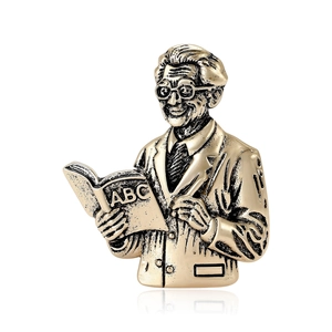 Vintage Zinc Alloy Teacher Scholar Brooch Retro Fashion Lapel Pin With ABC Book Design Male Figure Jewelry For Teacher Day Gift