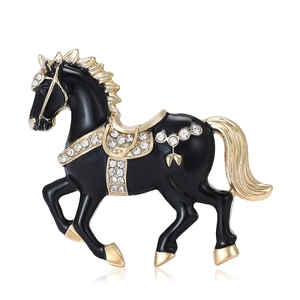 Vintage Palace Style Enamel Horse Brooch For Unisex Rhinestone Inlaid Animal Lapel Pin For Suit Luxury Jewelry Gift