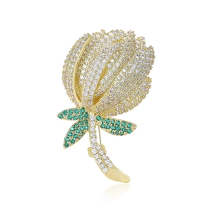 Broche Fleur de Fruit de Bergamote Créative en Strass pour Femmes Hommes Mode Cuivre Email Goutte d'Huile Épingle Bijoux Cadeau