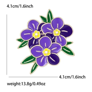 Detailansicht der Emaille-Blumenbrosche mit Maßen 4.1cm und Gewicht 13.8g Spezifikation