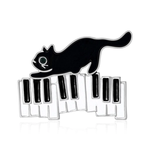 Broche Créative en Émail Chat Piano Alliage Animal Strass Œil Badge Instrument de Musique Bijoux Accessoire pour Femmes Filles