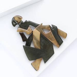 Creative abstract geometric acrylic brooch with amber and green marble texture