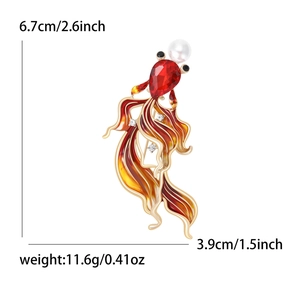 Red goldfish enamel brooch with rhinestone and pearl detailing, sized 6.7cm by 3.9cm