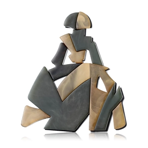 Artistic acrylic girl silhouette brooch with marble pattern for women suits