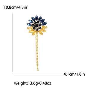 Broche tournesol aux couleurs de l'Ukraine avec strass bleus jaunes et longue chaîne