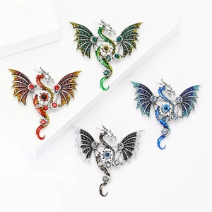 Vintage Steampunk Mechanical Dragon Brooch For Men Women Alloy Enamel Dragon Pin With Gear Eye Rhinestone Suit Accessories Jewelry Gift