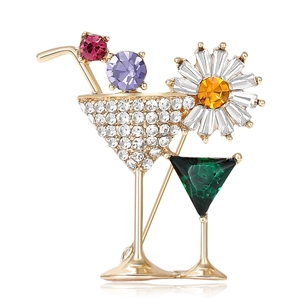 Trendy Cocktail Glass Daisy Brooch Creative Copper Zirconia Pins For Women Fashion Sweater Coat Decorative Lapel Pins Jewelry