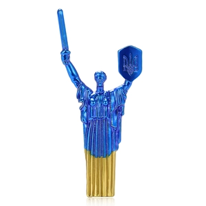 Emaille Ukraine Mutter-Heimat-Monument Brosche mit Schwert und Dreizack-Schild in Blau-Gold