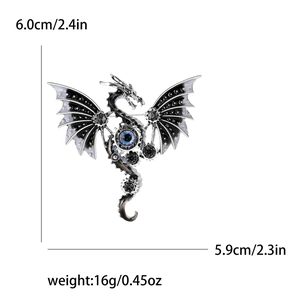 Mechanical dragon brooch with enamel wings, gear details, and blue eye design