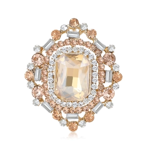 Luxurious vintage champagne glass rhinestone brooch with gold plated emerald cut stone