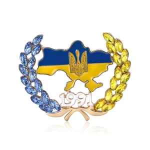 Exquisite Alloy Rhinestone Ukraine Map Brooch 1991 Anniversary Wheat Badge Fashion Blue Yellow Enamel Pin Jewelry Gift For Men Women
