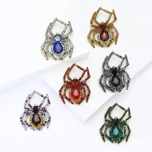 Vintage Gothic Spinne Brosche Antik Gold Silber Legierung Strass Insekten Pin Halloween Party Anzug Schmuck Zubehör