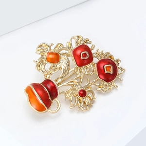 Broche tournesol style Van Gogh en alliage doré avec des détails en émail orange