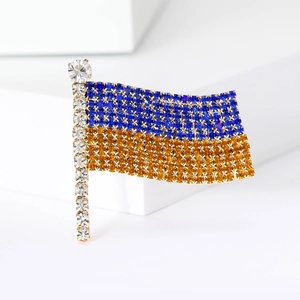 Exquisite Ukraine flag brooch featuring blue and yellow rhinestones on a silver pole
