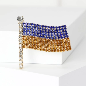 Exquisite rhinestone Ukraine flag brooch pin with blue and gold crystals on white blocks
