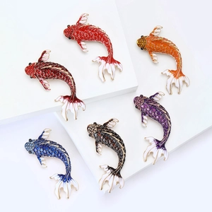 Luxury enamel koi fish brooches set with sparkling rhinestones in various colors