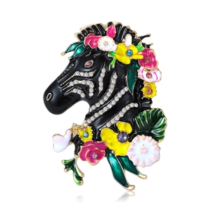 Fashion Enamel Zebra Flower Brooch Alloy Rhinestone Animal Corsage For Women Suit Coat Artistic Vintage Jewelry Pin Gift