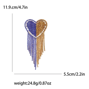 Herz-Ohrringe mit Quasten, blauen und orangen Kristallen, 11,9 cm Länge