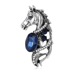Vintage French Enamel Horse Head Brooch Antique Gold Silver Plated Rhinestone Animal Palace Style Apparel Decorative Pin For Women