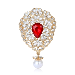 Vintage Legierung Tropfen Kristall Brosche Anhänger Blumen Anstecknadel Mit Strass Und Künstliche Perle Für Damen Hochzeit Party Schmuck