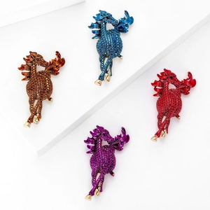 Set of crystal-encrusted Pegasus horse brooches in blue, amber, red, and purple colors