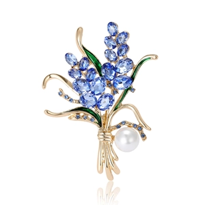 Élégante Broche Bouquet de Fleurs en Alliage Feuille Émaillée Avec Fausse Künstliche Perle Strass pour Femmes Bijoux de Mode Cadeau