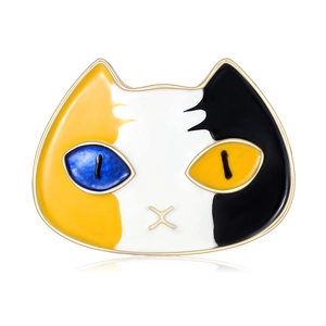 Süße Cartoon Katzenkopf Emaille Brosche Legierung Strass Katze Pin Mode Tier Calico Weiße Katze Abzeichen Für Damen Kleidung Schmuck