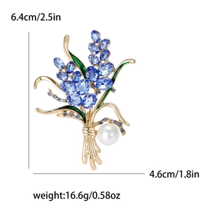 Broche élégante en alliage avec cristaux bleus et perle de 6,4 cm de hauteur