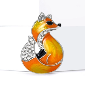 Exquisite Fuchs-Brosche aus Emaille mit glitzernden Kristallen und Silber-Finish