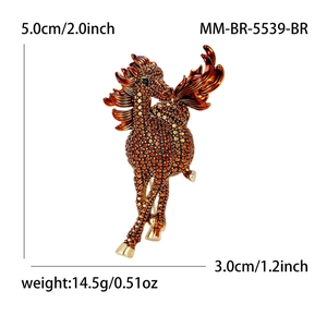 Vintage crystal running horse brooch with brown enamel plating and sparkling rhinestones
