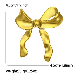 Broche nœud en alliage doré poli avec hauteur de 4,8 cm et design en métal léger