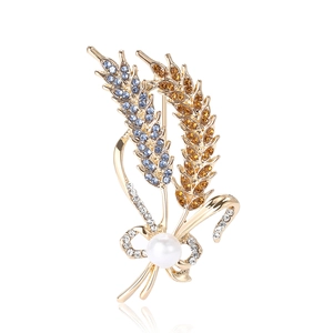 Fashion Elegant Wheat Ear Brooch Alloy Rhinestone Artificial Pearl Bow Pins For Women Wedding Banquet Party Decorative Jewelry Accessory