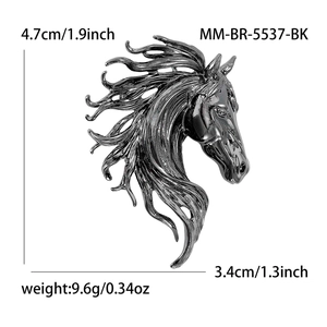 Kreative Legierung Brosche in Pferdekopfform in Schwarzgunmetal, 4,7cm x 3,4cm