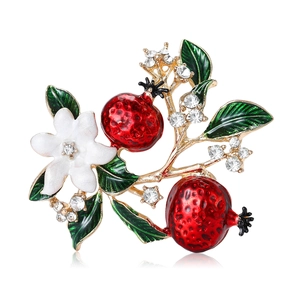 Élégante Broche Branche de Grenade pour Femmes Alliage Email Fruit Épingle Strass Cristal Fleur Accessoire pour Cardigans