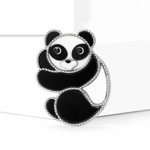 Cute panda brooch made of alloy and black and white enamel with sparkling stone eyes
