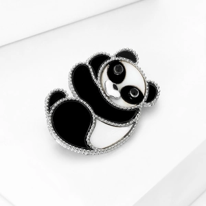 Cute alloy panda animal brooch with black and white enamel and rhinestone eyes