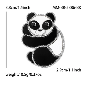 Cute panda brooch in black and white enamel with sparkling rhinestones for coats