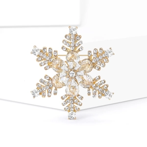 Eleganter Gold-Schneeflocken-Anstecknadel mit funkelnden Strasssteinen und Kristallen