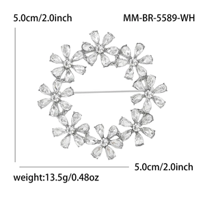 Detaillierte Maße und Gewicht der silbernen Strass-Blumenkranz-Brosche für Damen