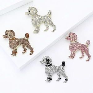 Broches caniche exquises en strass pour costumes en argent, marron, rose et noir styles