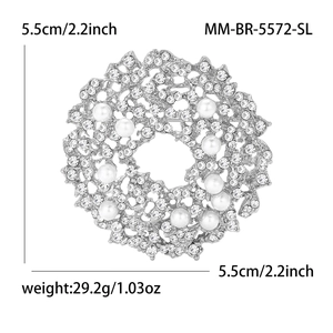 Macro view of crystal sunflower wreath brooch showing 5.5cm diameter and 29.2g weight
