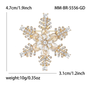 Funkelnde goldene Schneeflocken-Brosche mit Strasssteinen und Zirkonia für Mäntel