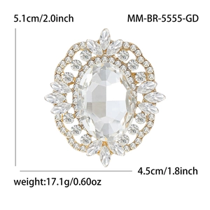 Broche fleur élégante en cristal doré avec diamants marquise et strass rayonnants