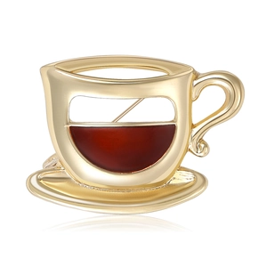 Broche Tasse à Café Créative en Alliage Épinglette Émaillée Creuse Personnalisée Accessoires de Mode pour Robe de Femme