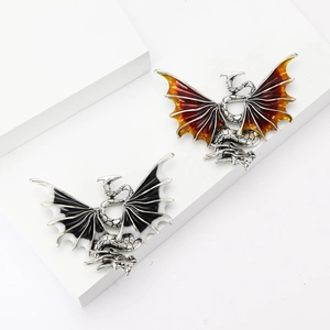 Exquisite enamel flying dragon brooch with intricate wings for gothic coat accessories