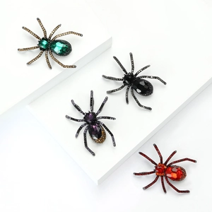 Gothic spider brooches set with multi-color rhinestones and black plated alloy finish