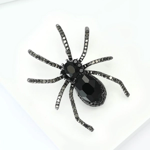 Vintage gothic spider brooch with black rhinestones and crystals for Halloween style